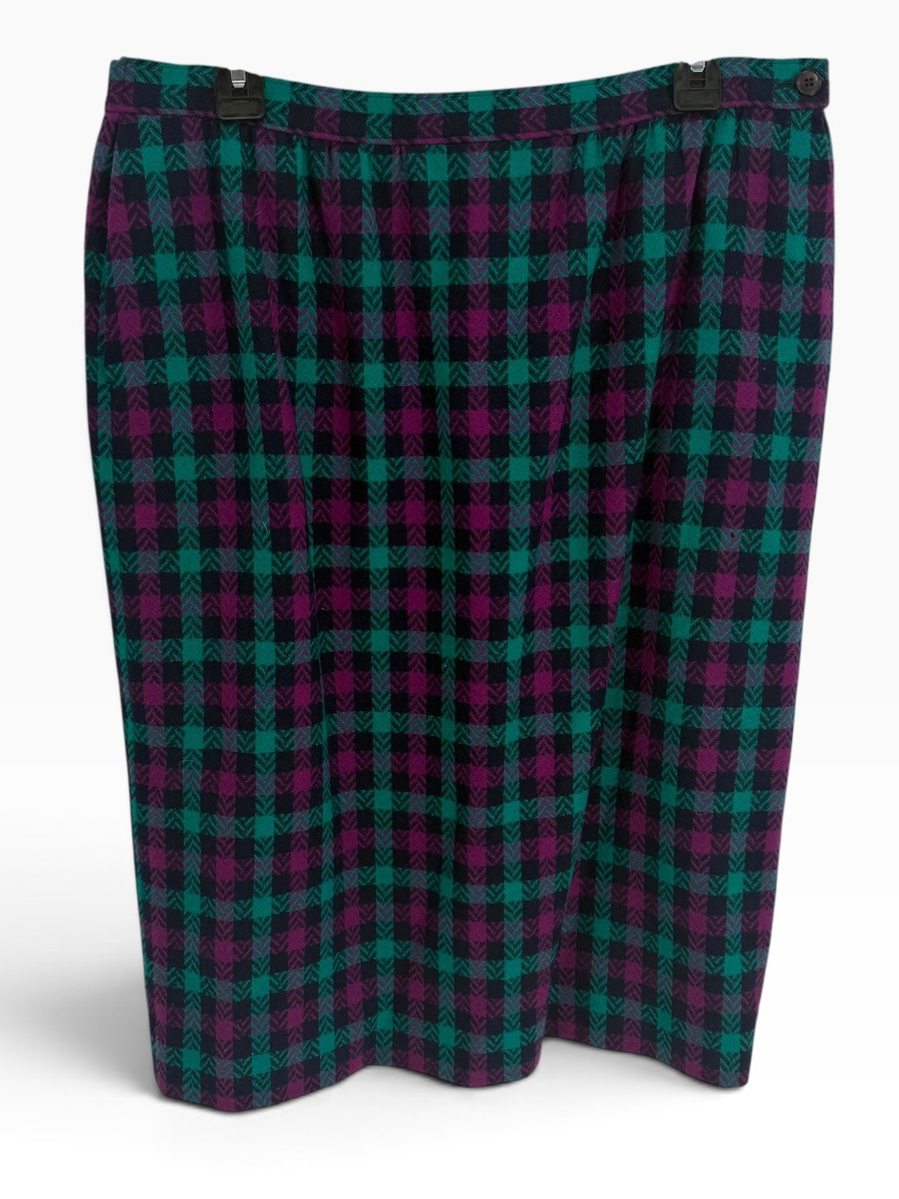 Pendleton Wool Green Purple Plaid Lined Skirt Size 18 Career Pockets Pencil